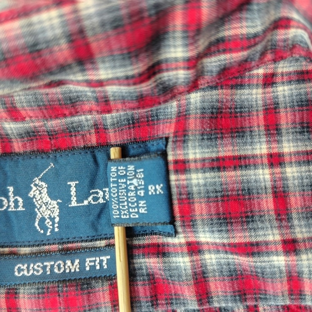 Ralph Lauren Custom Fit Red Plaid Button-Down Shirt Mens Large Long Sleeve EUC - Picture 9 of 16